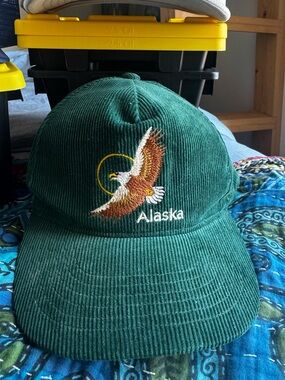 Vintage Green Alaska Eagle Corduroy Baseball Cap